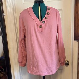 Pink Long Sleeve Button-Detail Top